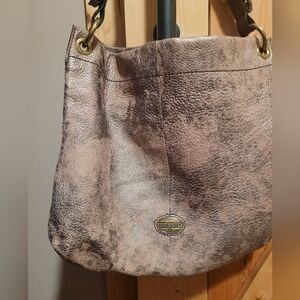Fossil Metallic Rose Gold Leather Shoulder Bag